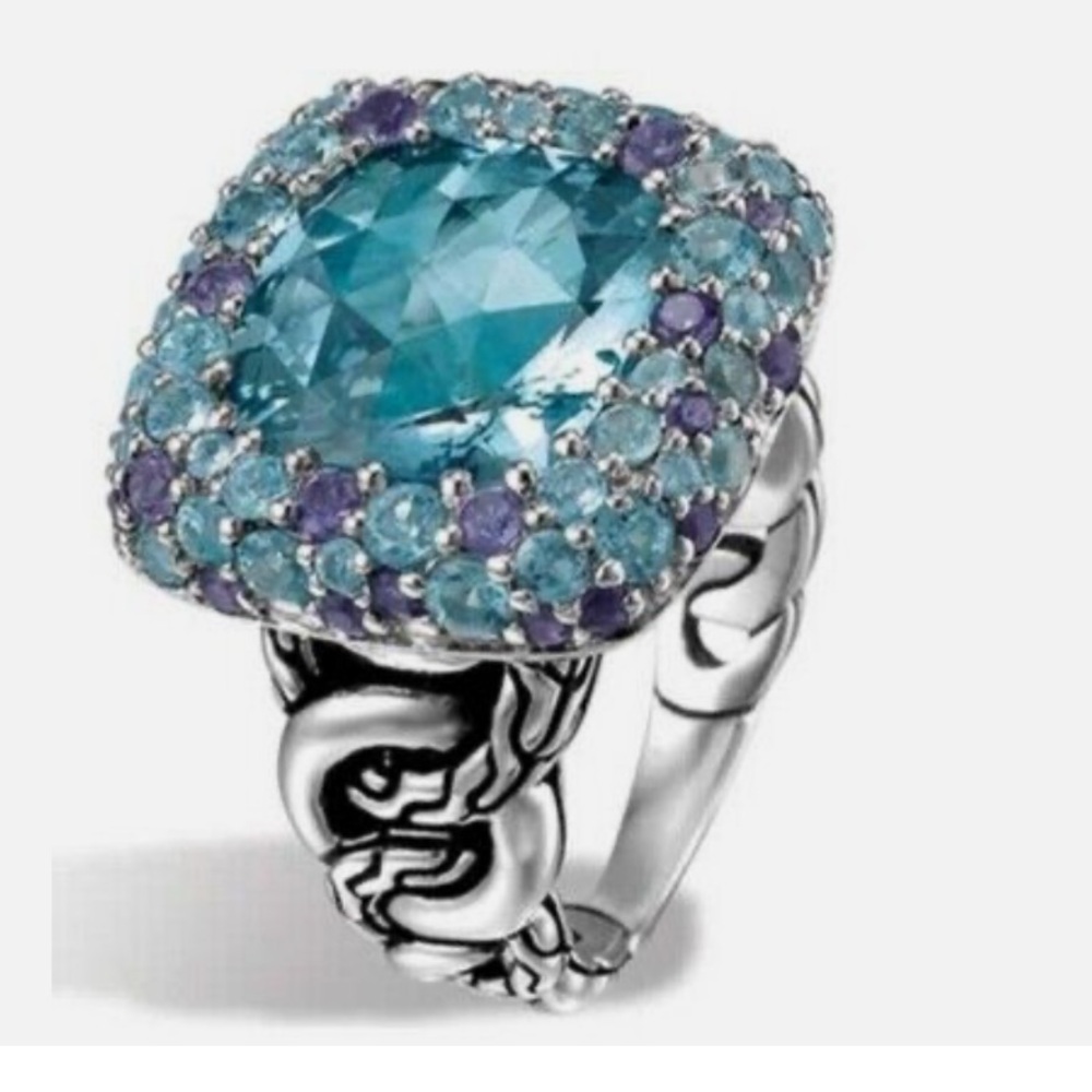 Authentic John Hardy Silver Batu Blue Topaz Lolite Ring